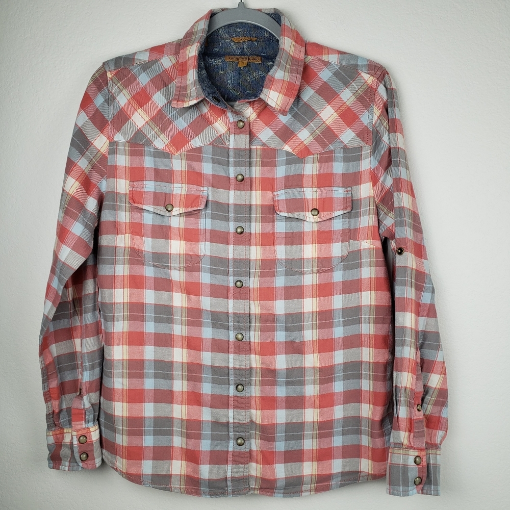Jachs Girlfriend BEA Womens Plaid Long Sleeve Flannel Roll Tab Snap Shirt Size S